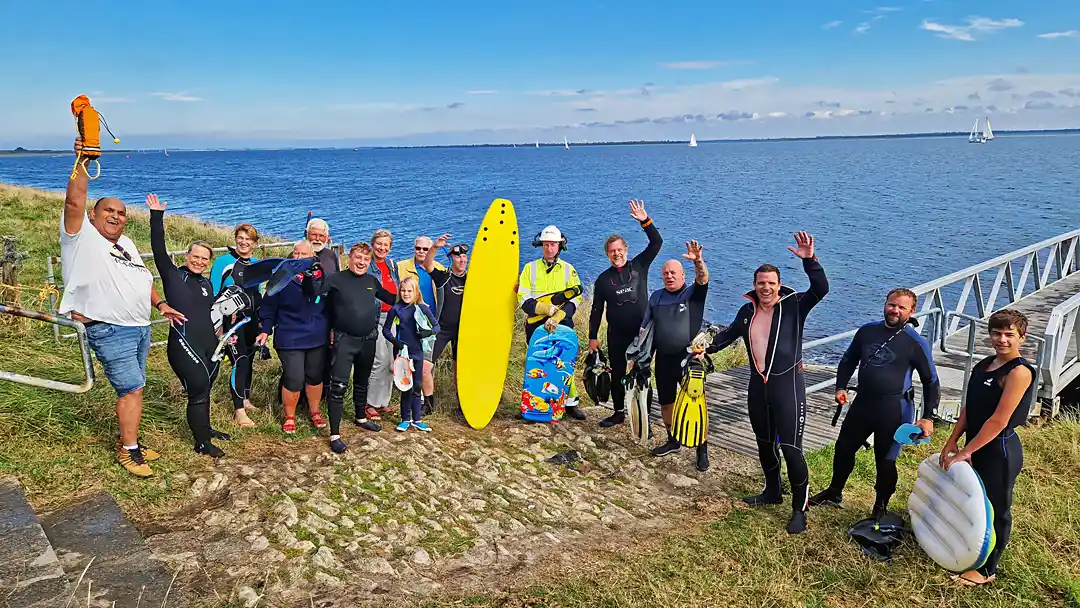 Groepsfoto van de deelenemers aan de snorkeltocht bij Dreischor